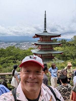 A selfie of Bill Rand at the Chureito Pagoda in Fujiyoshida, Yamanashi Prefecture, Japan